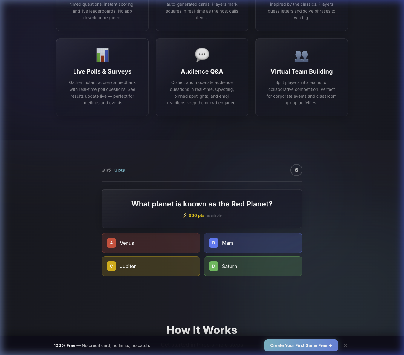 Trivia question on a player's phone showing multiple choice answers in an interactive format